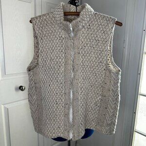 Womens Sweater Vest-BRANIGAN WEAVERS-IRELAND- Beige basket weave wool zip- Large